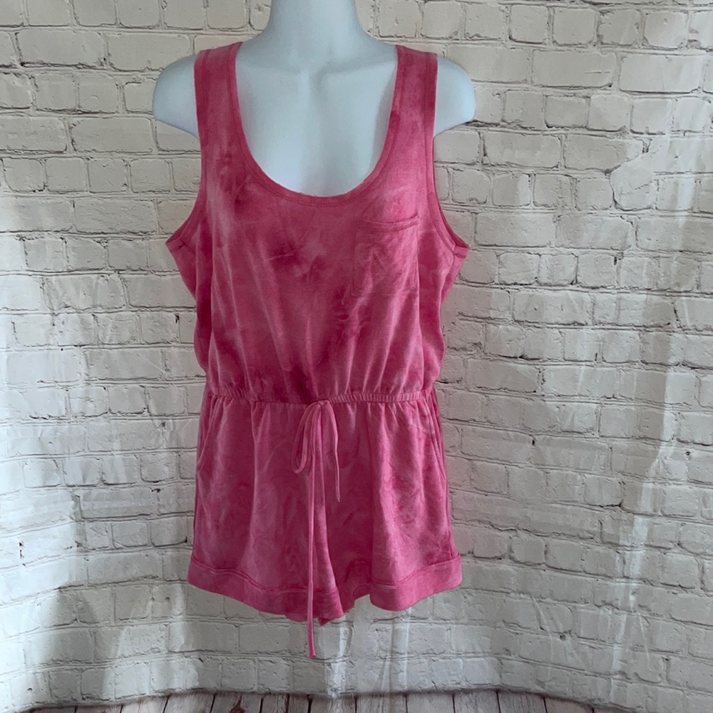 Pink Lily Pink Romper with Elastic Waist and Scoop Neckline